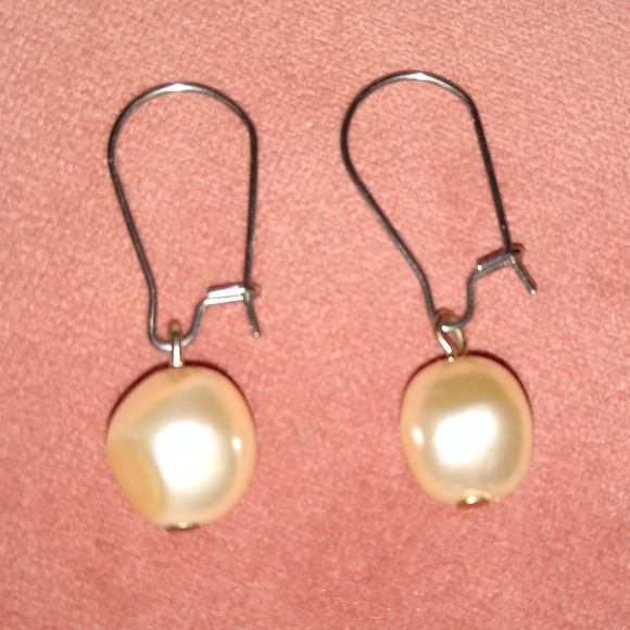 Cream Baroque Pearl Handmade Earrings Stainless Steel Wires Ivory New Minimalist - Picture 2 of 5